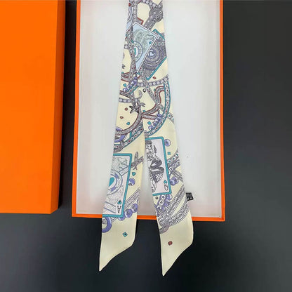 Abstract Playing Card Print Silky Twilly Skinny Scarf