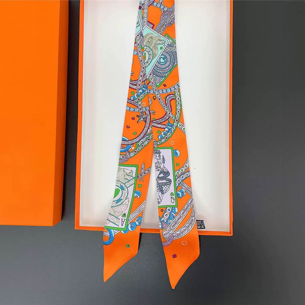 Abstract Playing Card Print Silky Twilly Skinny Scarf