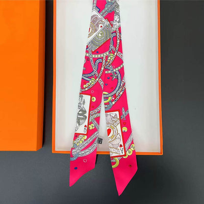 Abstract Playing Card Print Silky Twilly Skinny Scarf