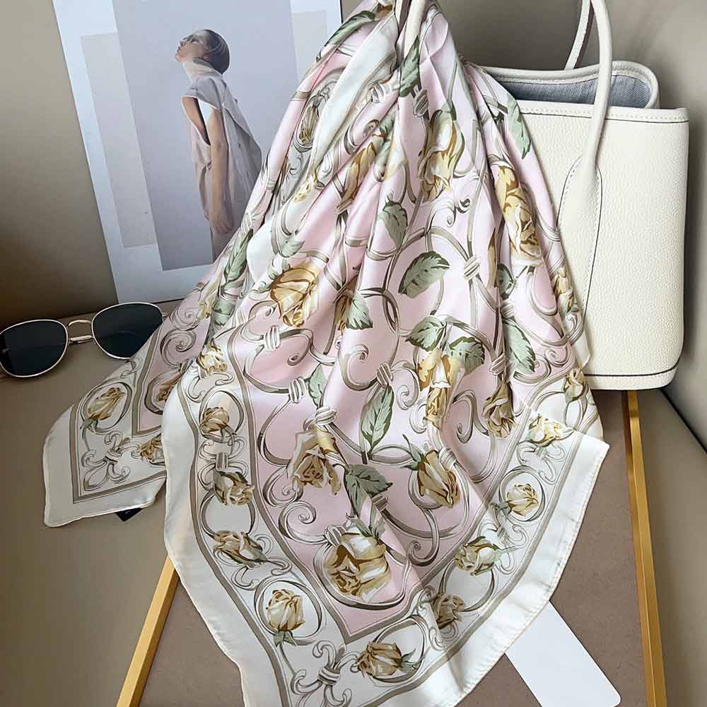 Rose Vine Ornamental Pattern Print Square Bandana Scarf