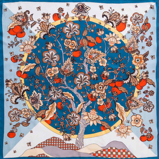 Botanical Tree and Fruit Print Square Bandana Scarf