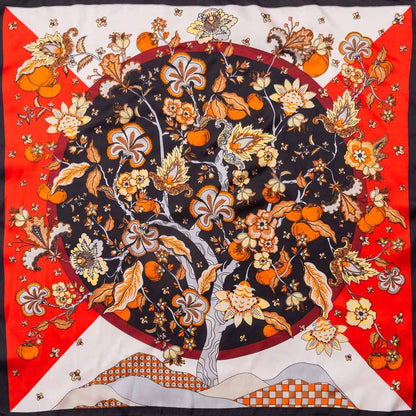 Botanical Tree and Fruit Print Square Bandana Scarf