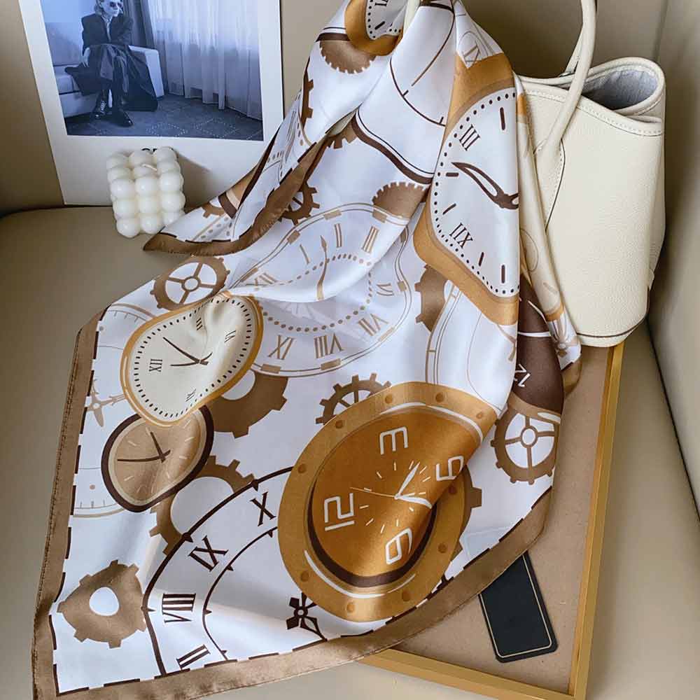 Vintage Clock Pattern Print Square Bandana Scarf
