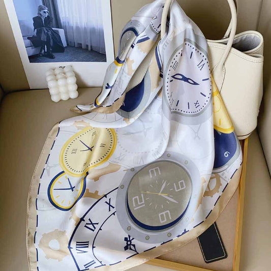 Vintage Clock Pattern Print Square Bandana Scarf