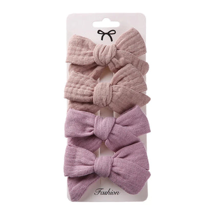 4Pcs Baby Bows Hair Clips Cotton Linen Hairpins for Girls