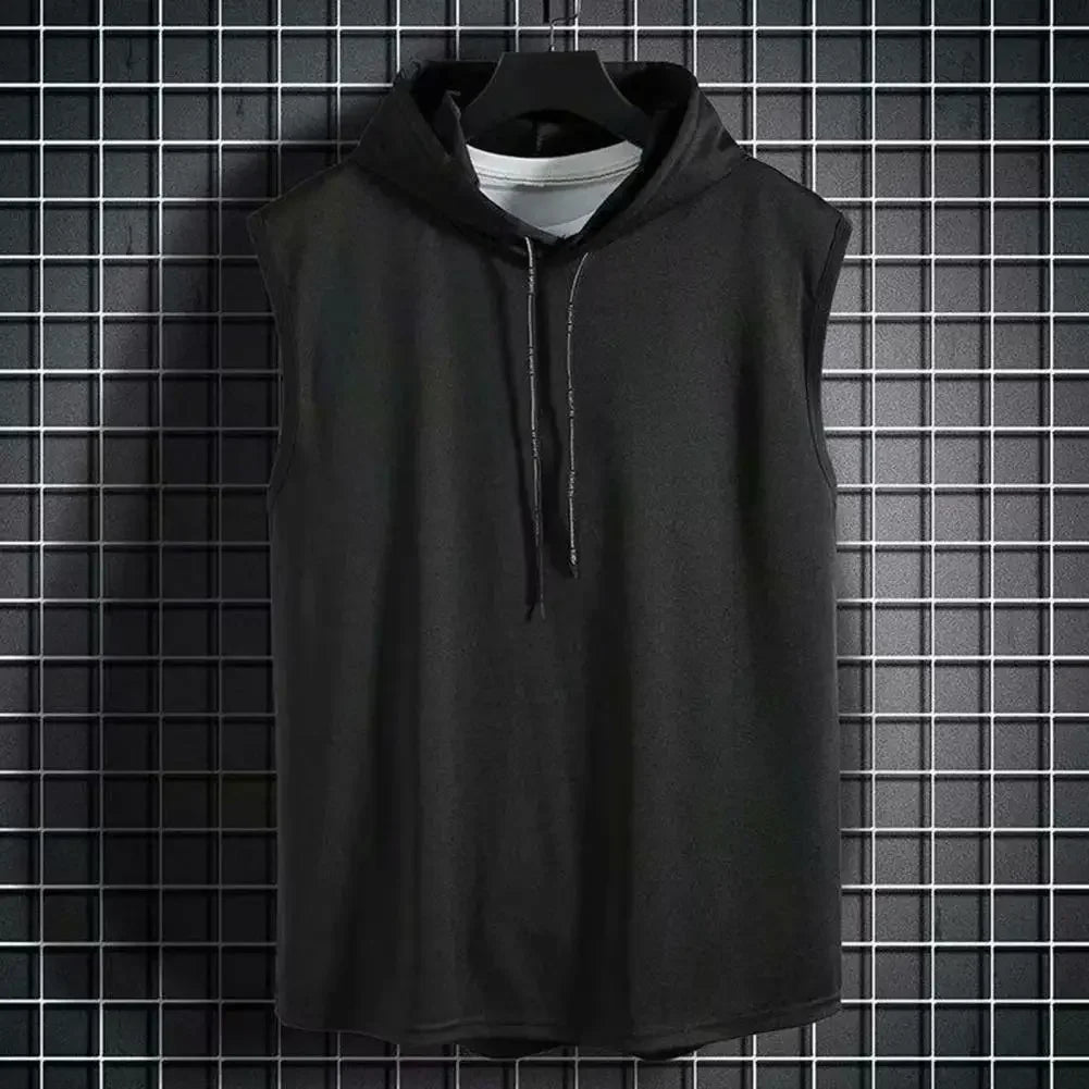 Silk Summer Muscle Hoodie Vest Sleeveless Bodybuilding Gym Workout Fitness Shirt