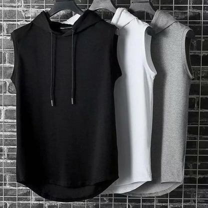 Silk Summer Muscle Hoodie Vest Sleeveless Bodybuilding Gym Workout Fitness Shirt