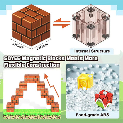 Magnetic Blocks - Build Mine Magnet World Edition Magnetic Cubes Construction Toys for Boys Girls STEM Montessori Sensory Toys
