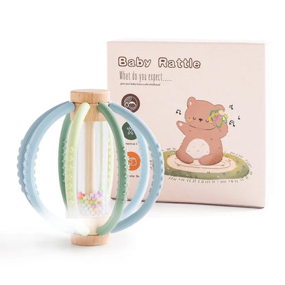 Wooden Rain Drum Baby Rattle Silicone Teether Toy