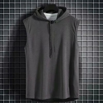 Silk Summer Muscle Hoodie Vest Sleeveless Bodybuilding Gym Workout Fitness Shirt