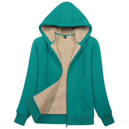 Sherpa-Lined Fleece Zip-Up Hoodie Jacket Women