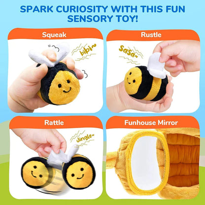 Soft Baby Beehive Toy with 5 Sensory Rattles for 6-12 Months