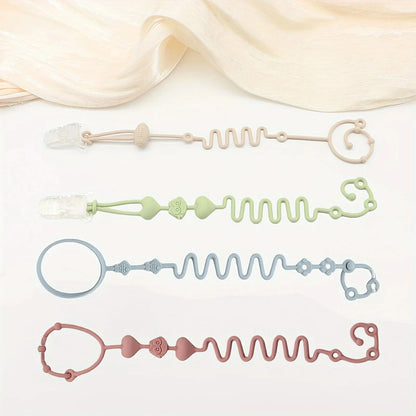 4PCS Adjustable Silicone Pacifier Chain Set | Safe Teether Toys for Baby Crib, High Chair & Gift Set – Beige