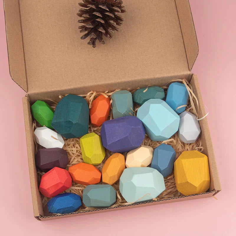 Wooden Sorting Stacking Rocks Montessori Toy