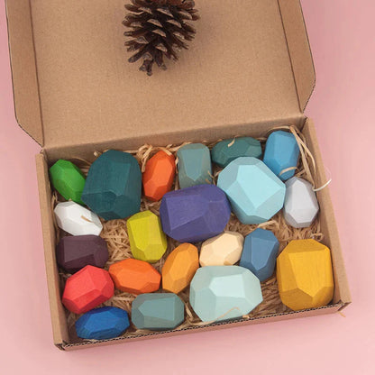 Wooden Sorting Stacking Rocks Montessori Toy