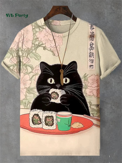 🐱  3D Travel Cat Print T-Shirt – Playful Summer Streetwear