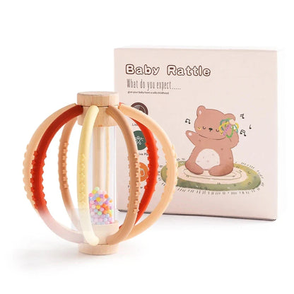 Wooden Rain Drum Baby Rattle Silicone Teether Toy