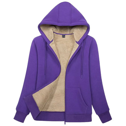 Sherpa-Lined Fleece Zip-Up Hoodie Jacket Women
