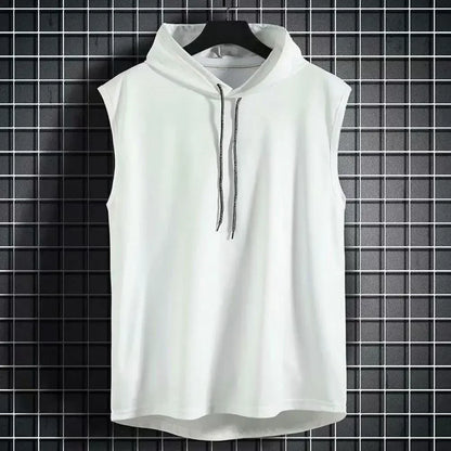 Silk Summer Muscle Hoodie Vest Sleeveless Bodybuilding Gym Workout Fitness Shirt