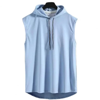 Silk Summer Muscle Hoodie Vest Sleeveless Bodybuilding Gym Workout Fitness Shirt