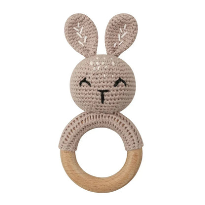 BPA Free Baby Wooden Teether Crochet Rattle Toy for Newborns