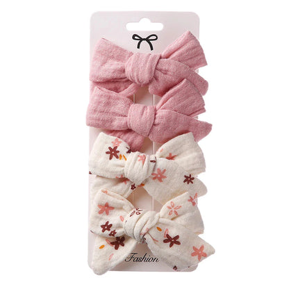 4Pcs Baby Bows Hair Clips Cotton Linen Hairpins for Girls