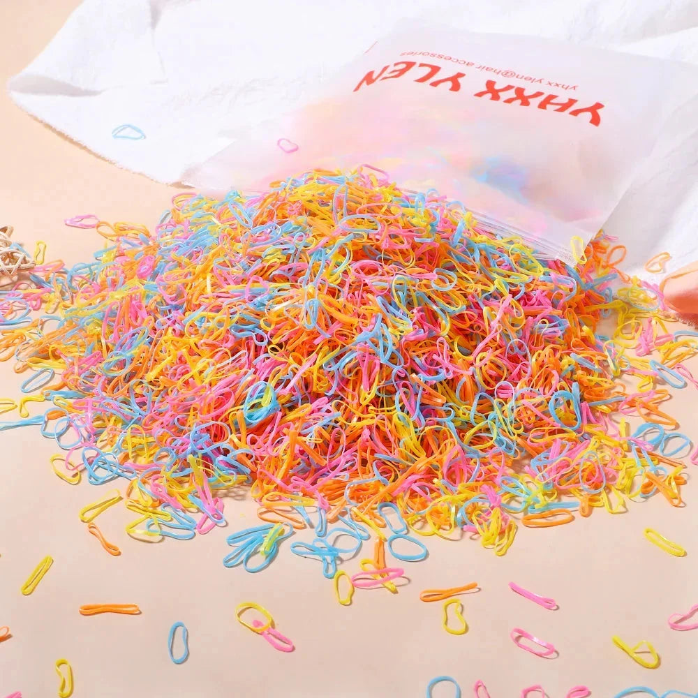 500/1000Pcs Colourful Hair Ties for Girls Kids Ponytail Holder Bands