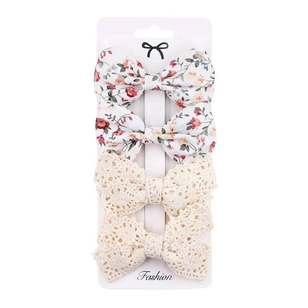 4Pcs Baby Bows Hair Clips Cotton Linen Hairpins for Girls