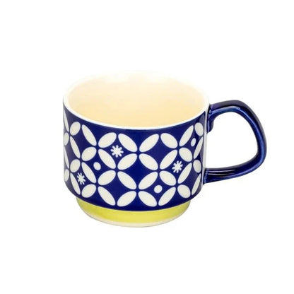 Japanese Flower Coffee Mug Set – Retro Ceramic Cup