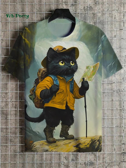 🐱  3D Travel Cat Print T-Shirt – Playful Summer Streetwear