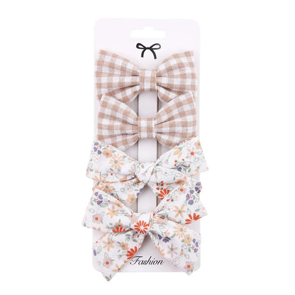 4Pcs Baby Bows Hair Clips Cotton Linen Hairpins for Girls