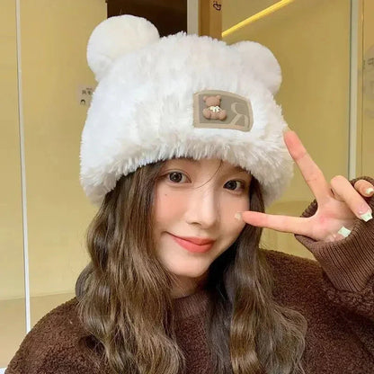 Letter Bear Ears Knitted Woolen Hat – Cute Cat-Ears Beanie for Women