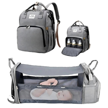 3 in 1 Diaper Bag Backpack with Foldable Baby Bed & USB