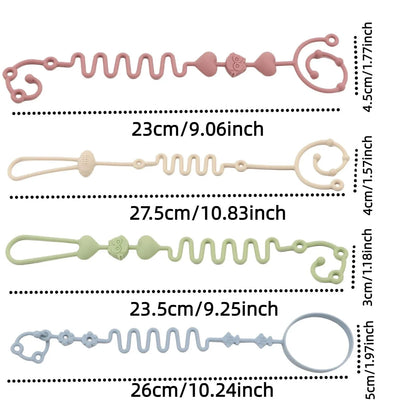 4PCS Adjustable Silicone Pacifier Chain Set | Safe Teether Toys for Baby Crib, High Chair & Gift Set – Beige