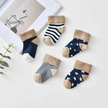 5 Pairs Baby Socks Warm Cartoon Floor Socks for Newborn Toddlers