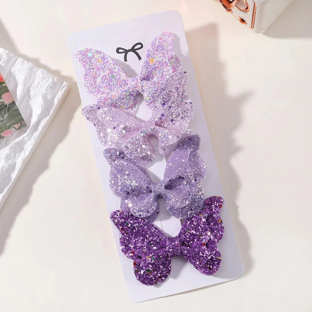 4Pcs Candy Colored Hair Clips for Girls Cute Double-Layered Bows