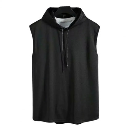 Silk Summer Muscle Hoodie Vest Sleeveless Bodybuilding Gym Workout Fitness Shirt