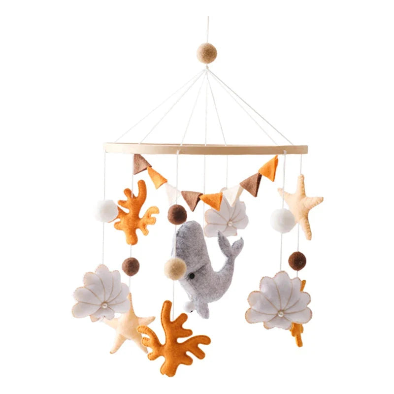 Crib Mobile Rattle Wooden Baby Bell with Felt Cartoon Bear Toys