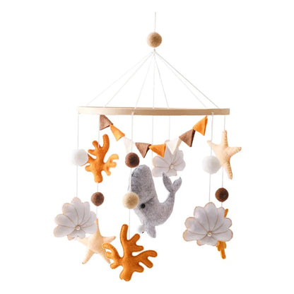 Crib Mobile Rattle Wooden Baby Bell with Felt Cartoon Bear Toys