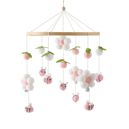 Crib Mobile Rattle Wooden Baby Bell with Felt Cartoon Bear Toys