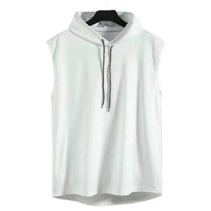 Silk Summer Muscle Hoodie Vest Sleeveless Bodybuilding Gym Workout Fitness Shirt
