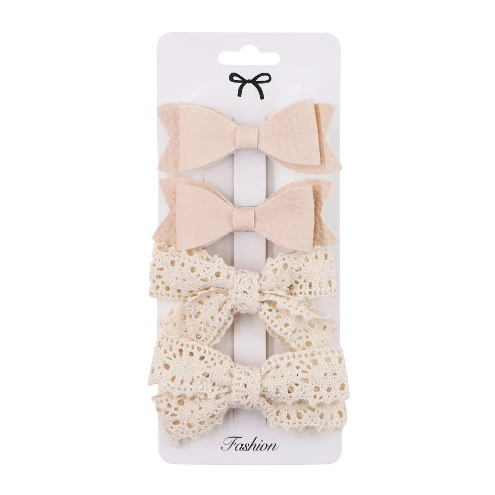 4Pcs Baby Bows Hair Clips Cotton Linen Hairpins for Girls