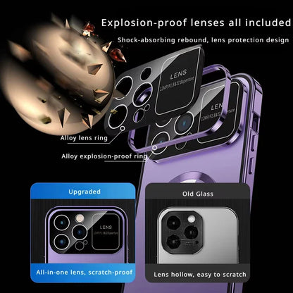 For iPhone 16 15 14 13 12 Pro Max Large Window Lens Protection Aluminum Metal Magnetic Case