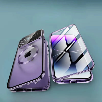 For iPhone 16 15 14 13 12 Pro Max Large Window Lens Protection Aluminum Metal Magnetic Case