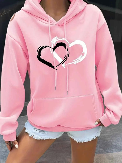 Women's Heart Print Hooded Sweatshirt
