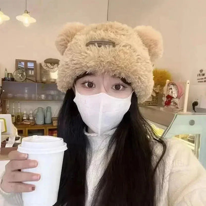 Letter Bear Ears Knitted Woolen Hat – Cute Cat-Ears Beanie for Women
