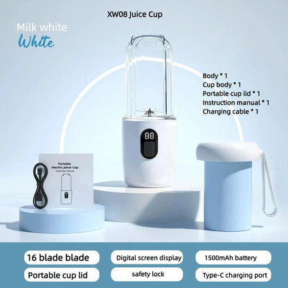 Portable Electric Blender Bottle – 6-Blade Smoothie Maker USB