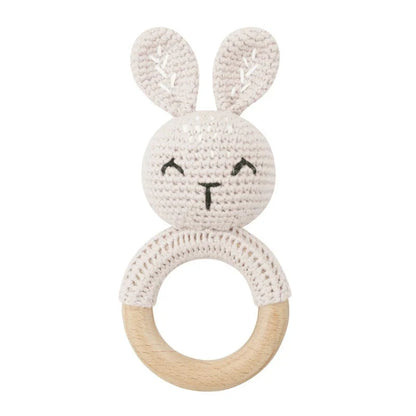 BPA Free Baby Wooden Teether Crochet Rattle Toy for Newborns