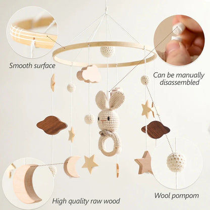 Baby Wooden Bed Bell Cartoon Rabbit Mobile