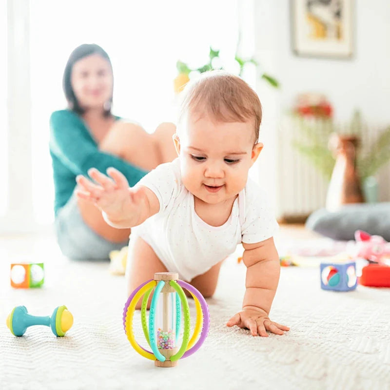 Wooden Rain Drum Baby Rattle Silicone Teether Toy